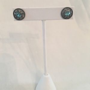 Touchstone Crystal, Light Blue Medallion Earrings, Original Box with sleeve